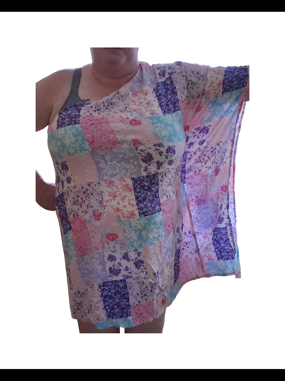 Emily Wonder One-Shoulder Patchwork Floral Top in Pastel Multi